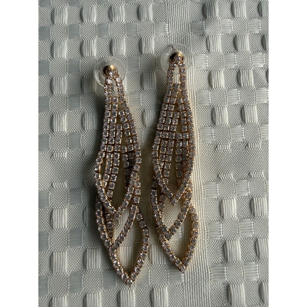 Silver Rhinestone Dangle/Drop Earrings 4 in Long, Butterfly Closure
